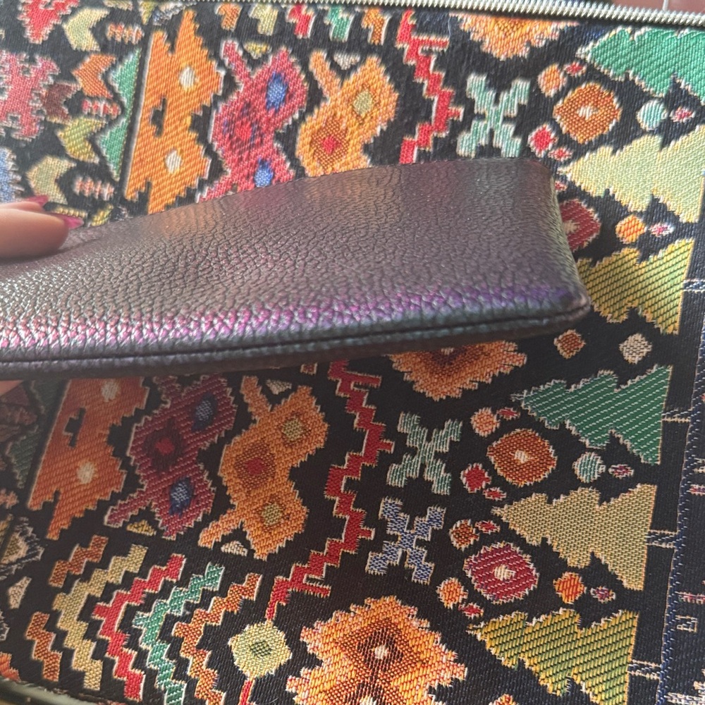 Rare Coach Holographic Green Purple Shift Leather Corner Zip Wristlet - Picture 11 of 12